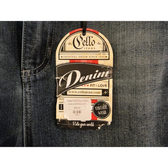Cello High Rise Vinatage Wash Jeans Faded Dark Blue Distressed Flare Size 11 - Picture 7 of 8